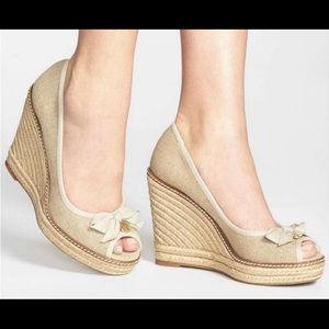 Tory Burch “Jackie” Espadrille Wedge linen canvas